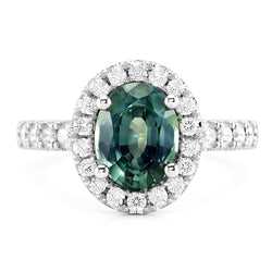 Bague de Cocktail Ovale Halo Saphir Vert