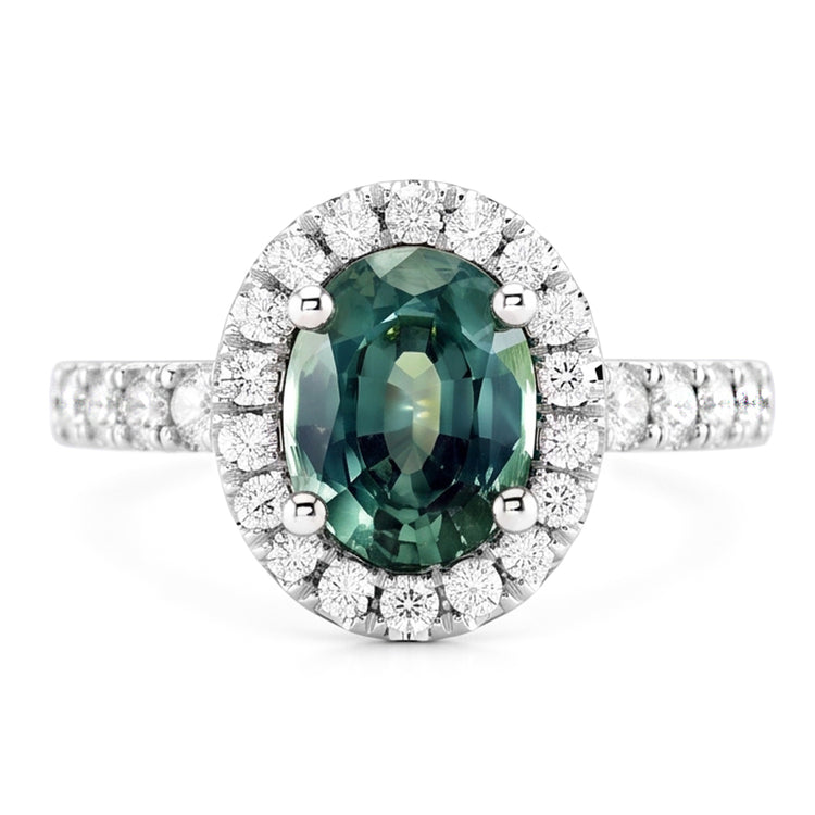 Bague de Cocktail Ovale Halo Saphir Vert