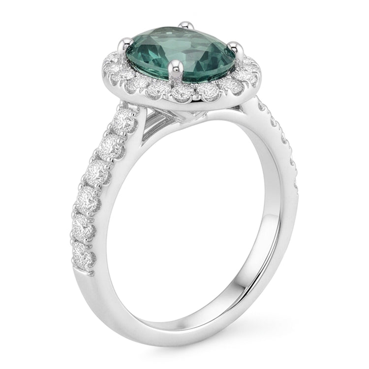 Bague de Cocktail Ovale Halo Saphir Vert