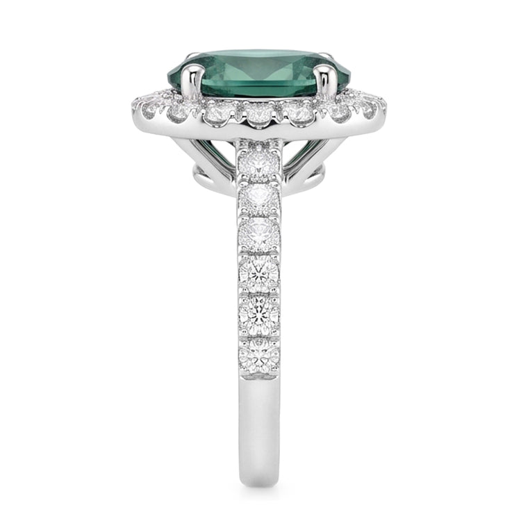 Bague de Cocktail Ovale Halo Saphir Vert