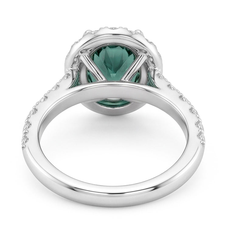 Bague de Cocktail Ovale Halo Saphir Vert