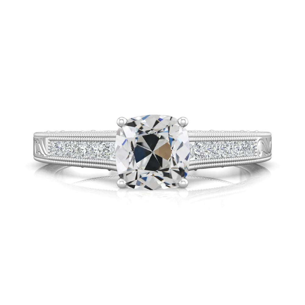 Bague de Dame Style Vintage Princesse & Coussin Vieux Mineur Réel Diamant 4.50 Carats