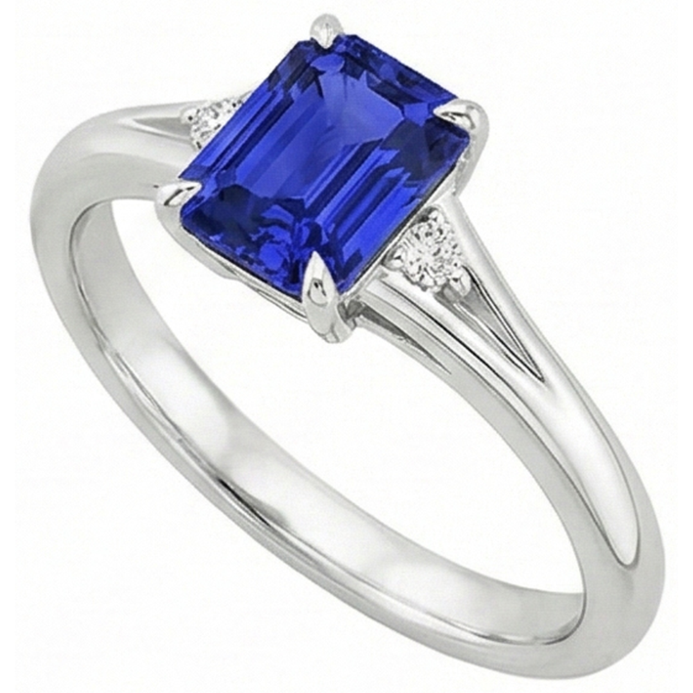 Bague de Fiançailles 3 Pierres Emeraude Ceylan Saphir & Diamant Naturels Extraits des Mines ( et non cultivés en laboratoire ) 3.25 Carats