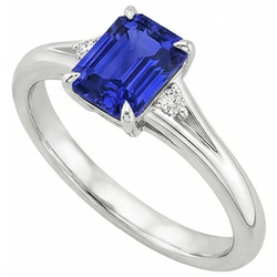 Bague de Fiançailles 3 Pierres Emeraude Ceylan Saphir & Diamant Naturels Extraits des Mines ( et non cultivés en laboratoire ) 3.25 Carats