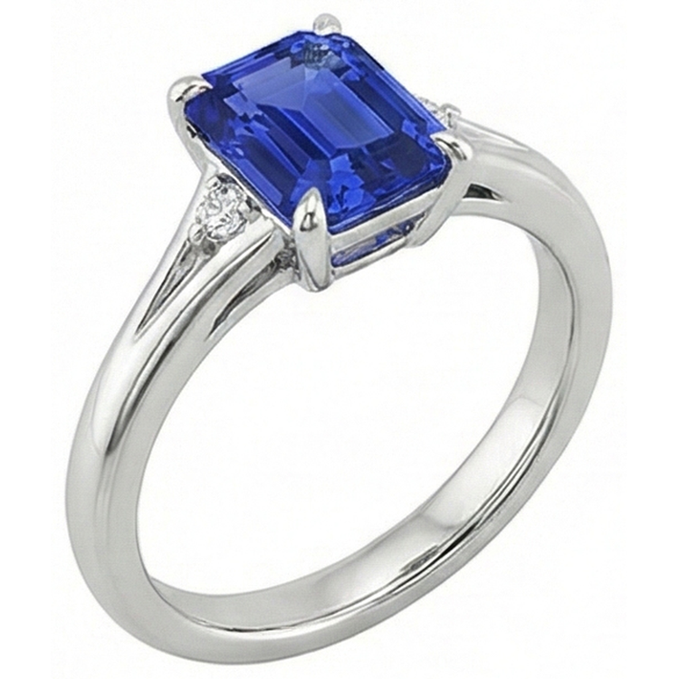 Bague de Fiançailles 3 Pierres Emeraude Ceylan Saphir & Diamant Naturels Extraits des Mines ( et non cultivés en laboratoire ) 3.25 Carats