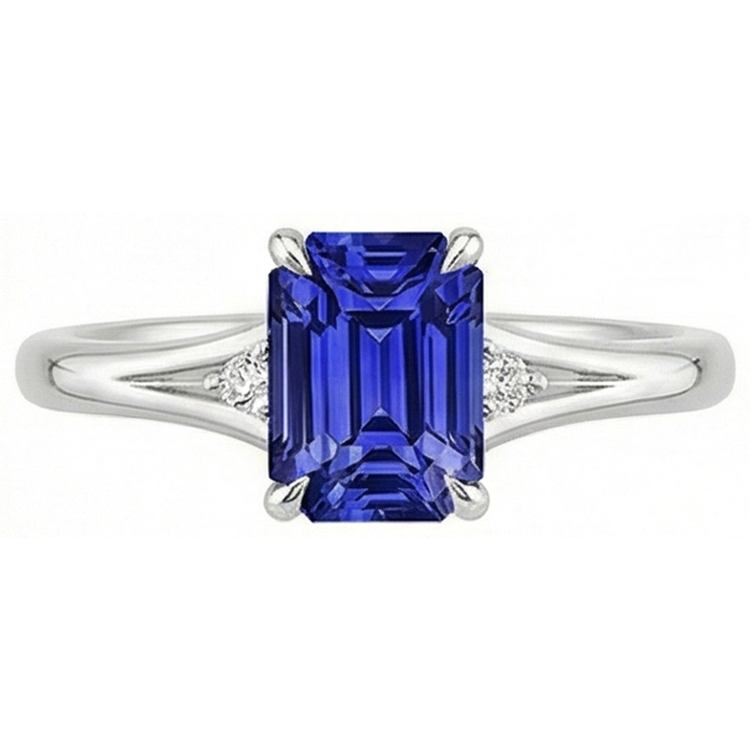 Bague de Fiançailles 3 Pierres Emeraude Ceylan Saphir & Diamant Naturels Extraits des Mines ( et non cultivés en laboratoire ) 3.25 Carats