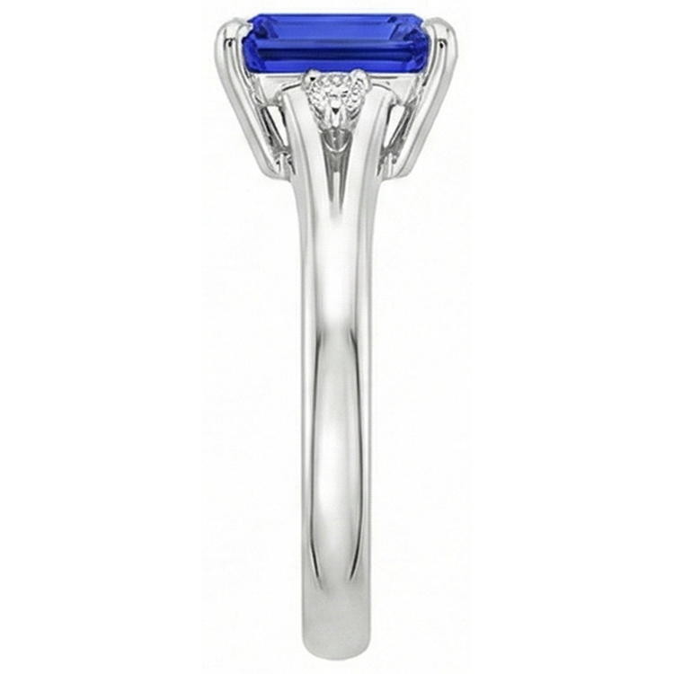 Bague de Fiançailles 3 Pierres Emeraude Ceylan Saphir & Diamant Naturels Extraits des Mines ( et non cultivés en laboratoire ) 3.25 Carats