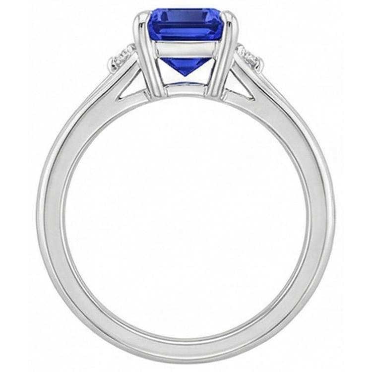Bague de Fiançailles 3 Pierres Emeraude Ceylan Saphir & Diamant Naturels Extraits des Mines ( et non cultivés en laboratoire ) 3.25 Carats