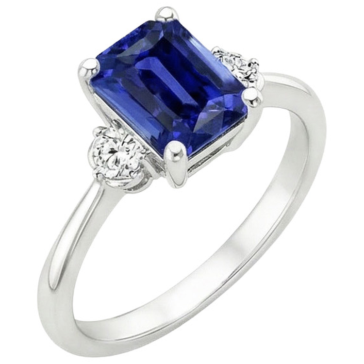 Bague de Fiançailles 3 Pierres Radiant Saphir Ceylan & Diamant Naturels Extraits des Mines ( et non cultivés en laboratoire ) 3.50 Carats