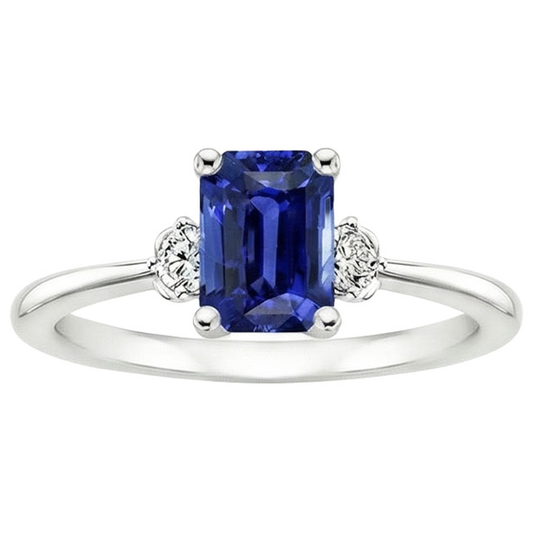 Bague de Fiançailles 3 Pierres Radiant Saphir Ceylan & Diamant Naturels Extraits des Mines ( et non cultivés en laboratoire ) 3.50 Carats