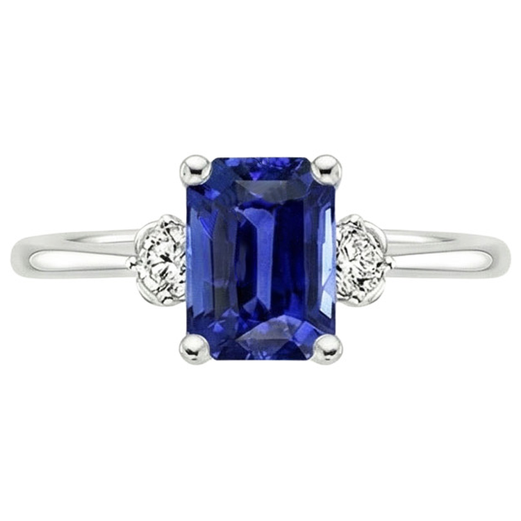 Bague de Fiançailles 3 Pierres Radiant Saphir Ceylan & Diamant Naturels Extraits des Mines ( et non cultivés en laboratoire ) 3.50 Carats