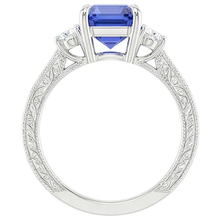 Bague de Fiançailles 3 Pierres Saphir Bleu Emeraude & Diamant Naturels Extraits des Mines ( et non cultivés en laboratoire ) 3.50 Carats