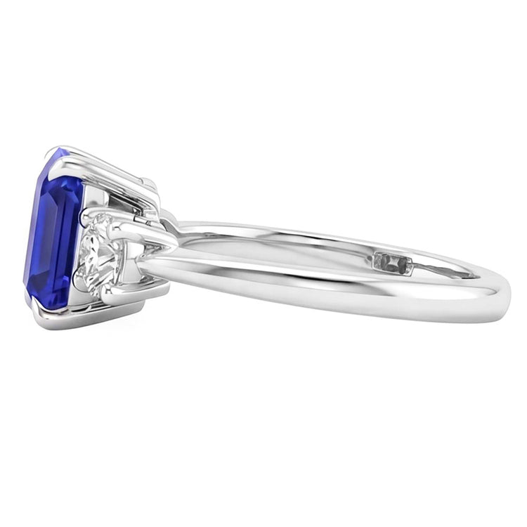 Bague de Fiançailles 3 Pierres Saphir Bleu Émeraude & Diamant Naturels Extraits des Mines ( et non cultivés en laboratoire ) 3.50 Carats