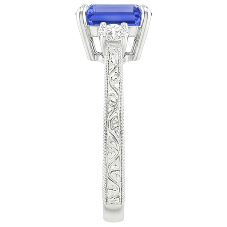 Bague de Fiançailles 3 Pierres Saphir Bleu Emeraude & Diamant Naturels Extraits des Mines ( et non cultivés en laboratoire ) 3.50 Carats
