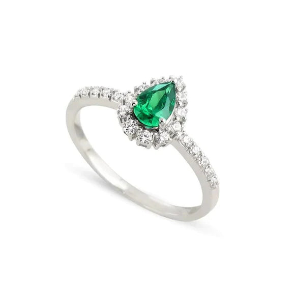 Bague de Fiançailles 4.80 Carats Émeraude Vert Avec Diamants Or Blanc 14K