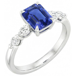 Bague de Fiançailles 5 Pierres Radiant Saphir Ceylan & Diamant Naturels Extraits des Mines ( et non cultivés en laboratoire ) 4 Carats