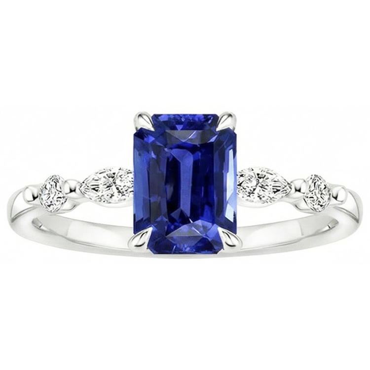 Bague de Fiançailles 5 Pierres Radiant Saphir Ceylan & Diamant Naturels Extraits des Mines ( et non cultivés en laboratoire ) 4 Carats