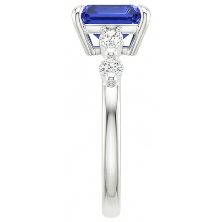 Bague de Fiançailles 5 Pierres Radiant Saphir Ceylan & Diamant Naturels Extraits des Mines ( et non cultivés en laboratoire ) 4 Carats