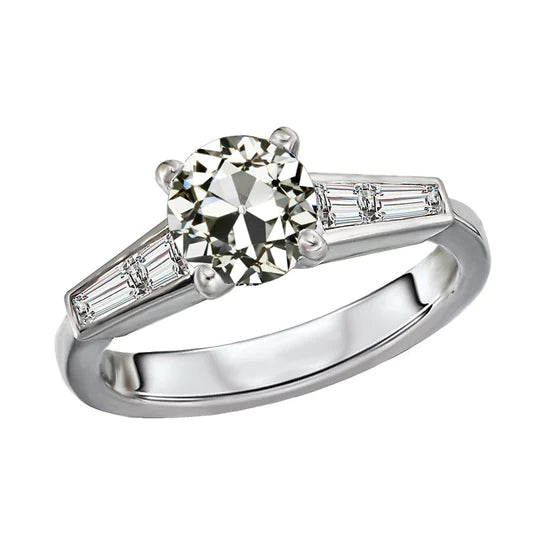 Bague de Fiançailles Baguette Conique & Ronde Vieux Mineur Réel Diamant 4 Carats