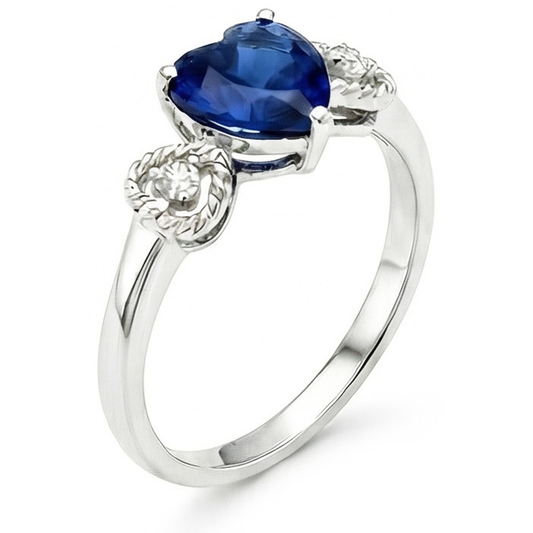 Bague de Fiançailles Diamant 3 Pierres Coeur Saphir Bleu 2.25 Carats
