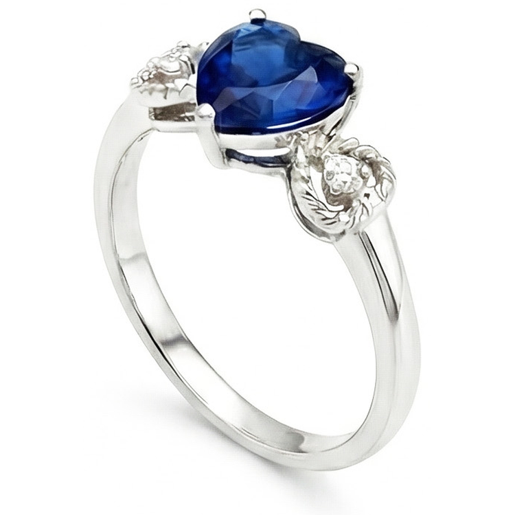 Bague de Fiançailles Diamant 3 Pierres Coeur Saphir Bleu 2.25 Carats