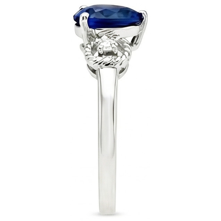 Bague de Fiançailles Diamant 3 Pierres Coeur Saphir Bleu 2.25 Carats