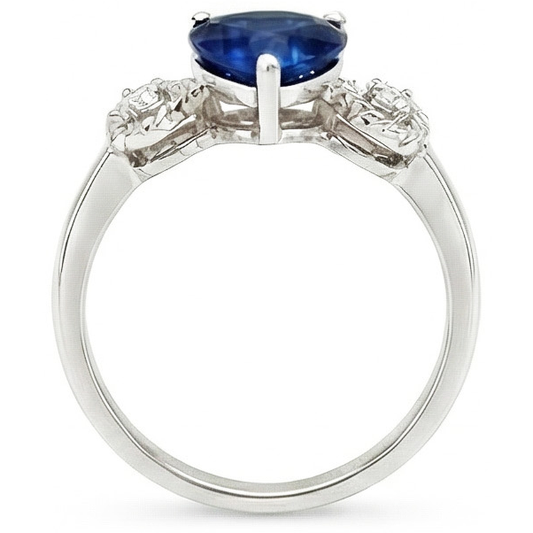 Bague de Fiançailles Diamant 3 Pierres Coeur Saphir Bleu 2.25 Carats