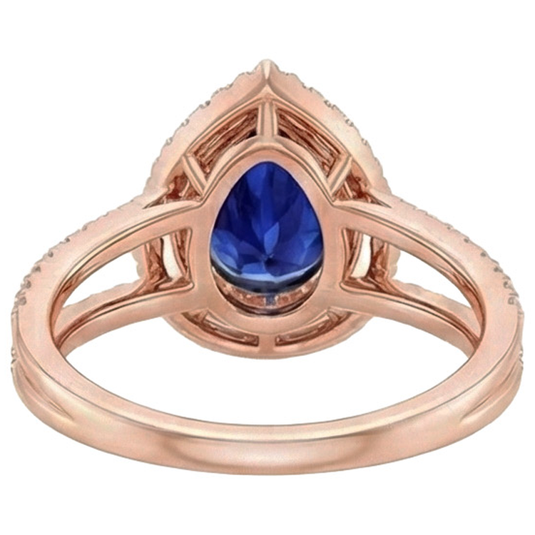 Bague de Fiançailles Diamant Naturels Extraits des Mines ( et non cultivés en laboratoire ) Double Halo Poire Saphir Bleu 5.75 Carats