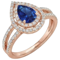 Bague de Fiançailles Diamant Naturels Extraits des Mines ( et non cultivés en laboratoire ) Double Halo Poire Saphir Bleu 5.75 Carats