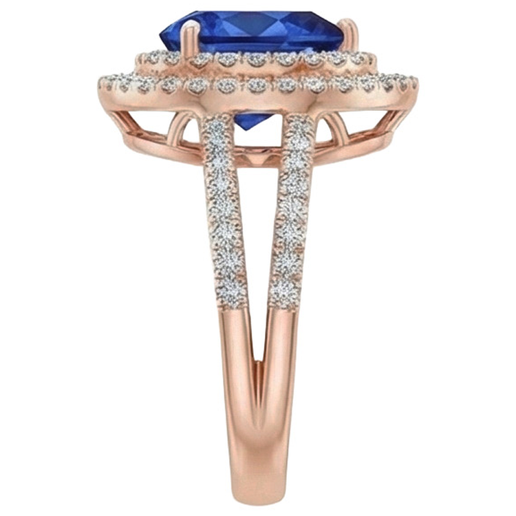 Bague de Fiançailles Diamant Naturels Extraits des Mines ( et non cultivés en laboratoire ) Double Halo Poire Saphir Bleu 5.75 Carats