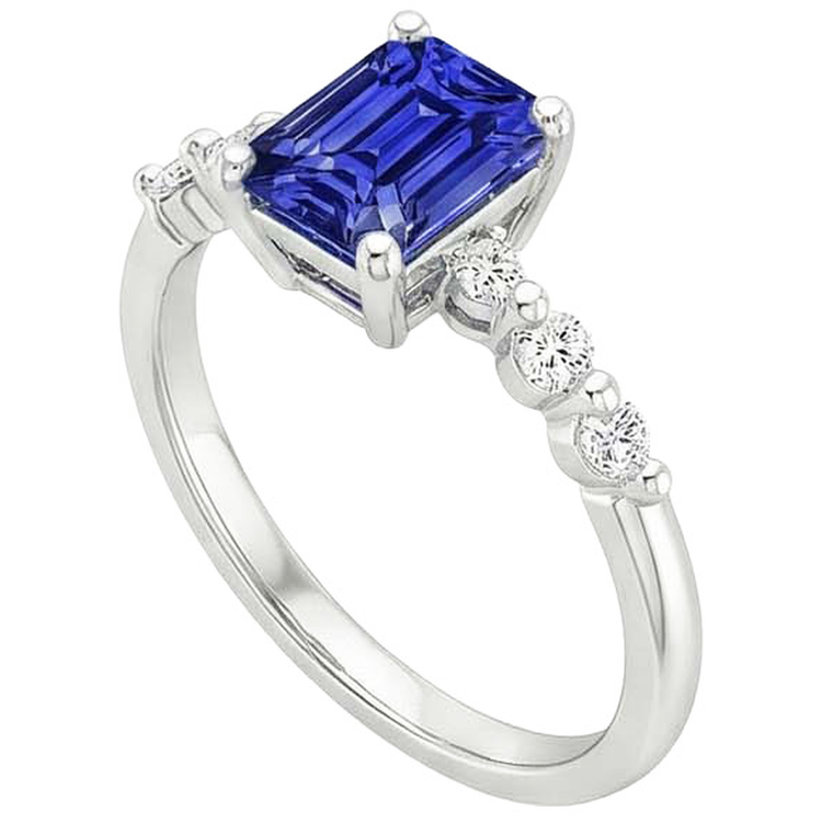 Bague de Fiançailles Diamant Naturels Extraits des Mines ( et non cultivés en laboratoire ) Sri Lanka Saphir 3.50 Carats Or Blanc 14K
