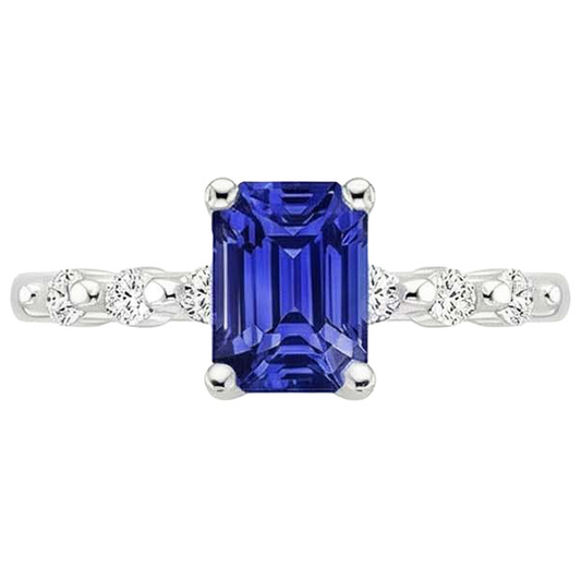 Bague de Fiançailles Diamant Naturels Extraits des Mines ( et non cultivés en laboratoire ) Sri Lanka Saphir 3.50 Carats Or Blanc 14K