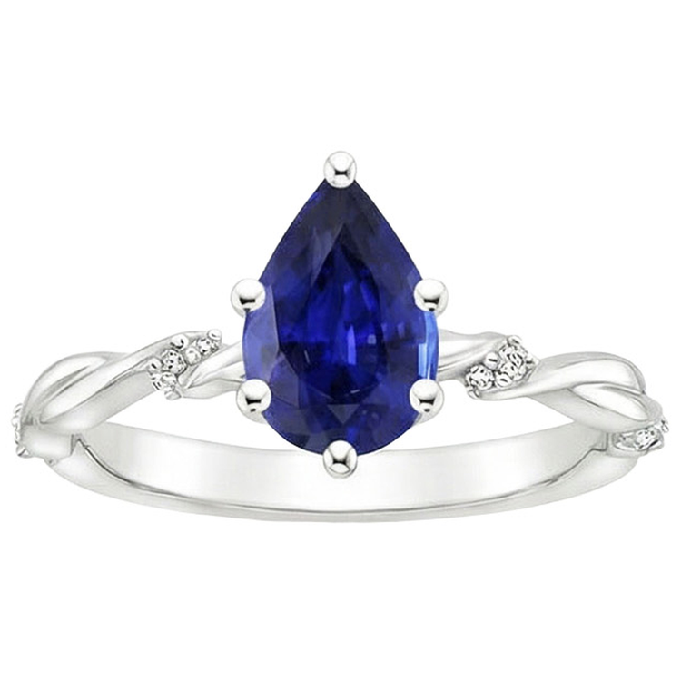 Bague de Fiançailles Diamant Naturels Extraits des Mines ( et non cultivés en laboratoire ) Twist Style Poire Saphir Bleu 3 Carats