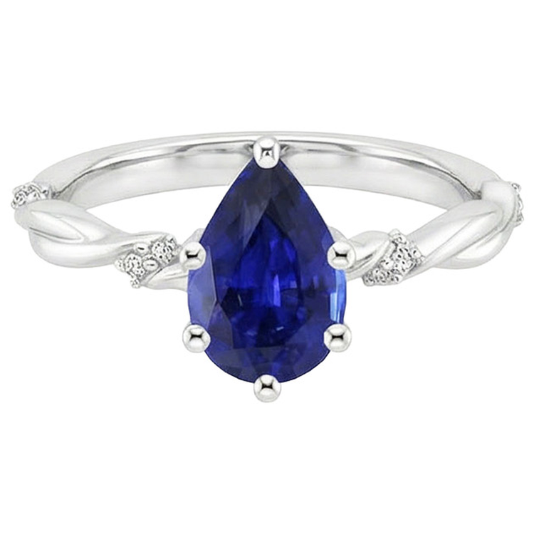 Bague de Fiançailles Diamant Naturels Extraits des Mines ( et non cultivés en laboratoire ) Twist Style Poire Saphir Bleu 3 Carats