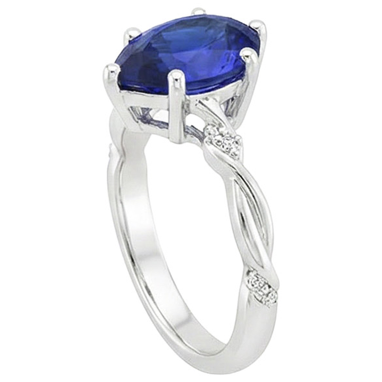 Bague de Fiançailles Diamant Naturels Extraits des Mines ( et non cultivés en laboratoire ) Twist Style Poire Saphir Bleu 3 Carats