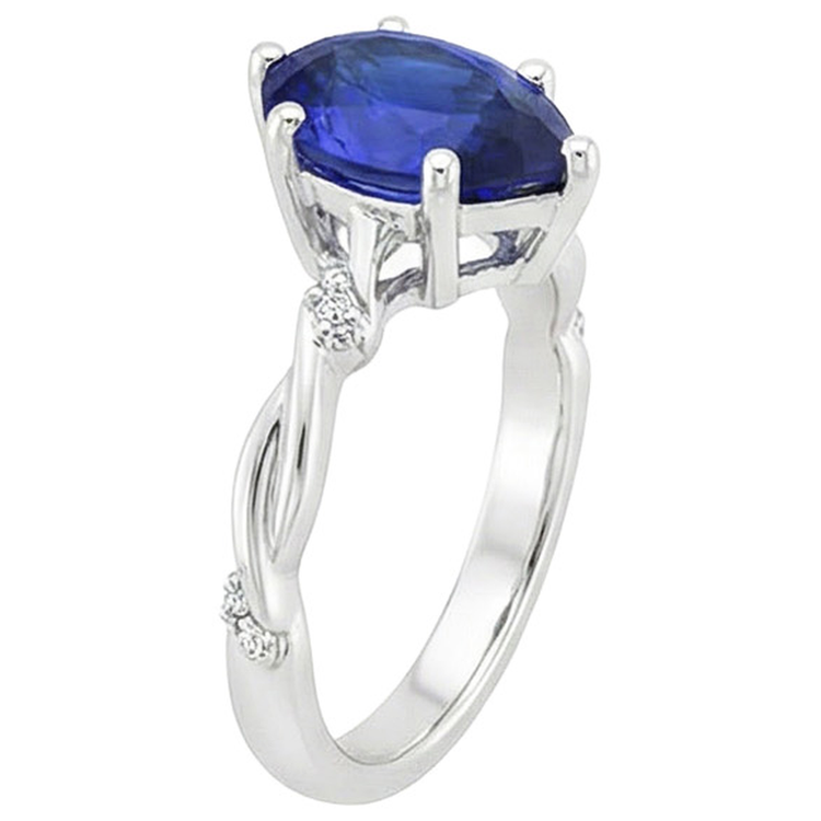 Bague de Fiançailles Diamant Naturels Extraits des Mines ( et non cultivés en laboratoire ) Twist Style Poire Saphir Bleu 3 Carats
