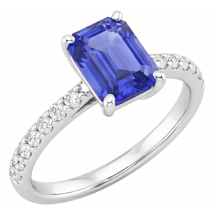 Bague de Fiançailles Diamant Naturels Extraits des Mines ( et non cultivés en laboratoire ) & Saphir Bleu Émeraude 4.25 Carats