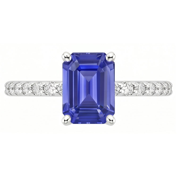 Bague de Fiançailles Diamant Naturels Extraits des Mines ( et non cultivés en laboratoire ) & Saphir Bleu Émeraude 4.25 Carats