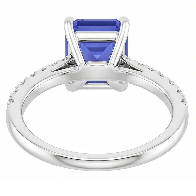 Bague de Fiançailles Diamant Naturels Extraits des Mines ( et non cultivés en laboratoire ) & Saphir Bleu Émeraude 4.25 Carats