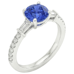 Bague de Fiançailles Diamant Naturels Extraits des Mines ( et non cultivés en laboratoire ) Or Saphir Bleu Avec Baguettes 3 Carats