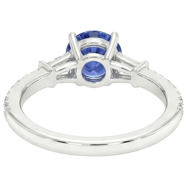 Bague de Fiançailles Diamant Naturels Extraits des Mines ( et non cultivés en laboratoire ) Or Saphir Bleu Avec Baguettes 3 Carats
