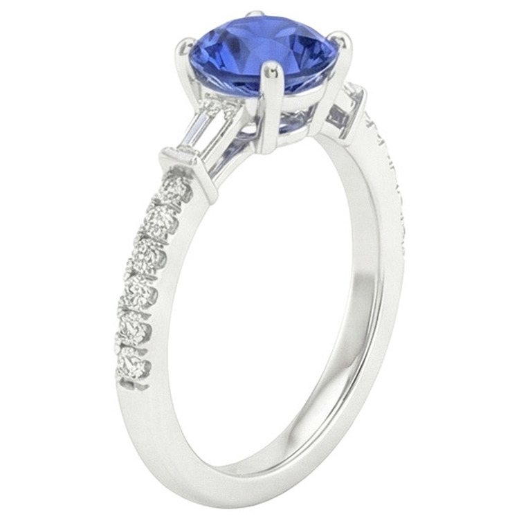 Bague de Fiançailles Diamant Naturels Extraits des Mines ( et non cultivés en laboratoire ) Or Saphir Bleu Avec Baguettes 3 Carats