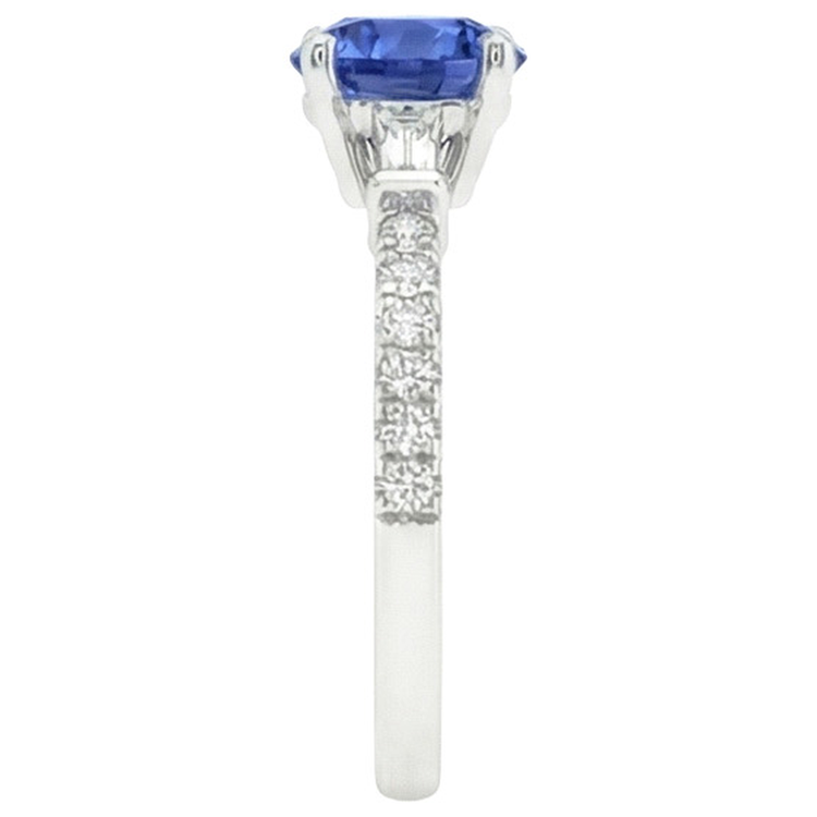 Bague de Fiançailles Diamant Naturels Extraits des Mines ( et non cultivés en laboratoire ) Or Saphir Bleu Avec Baguettes 3 Carats