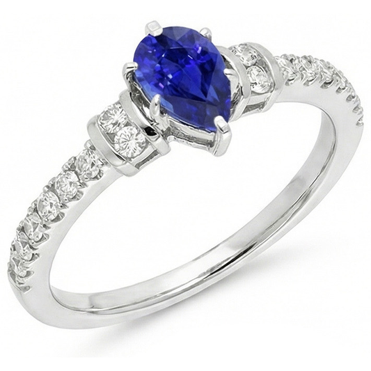 Bague de Fiançailles Diamant Poire Saphir Bleu 2.50 Carats Or