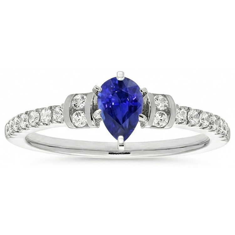 Bague de Fiançailles Diamant Poire Saphir Bleu 2.50 Carats Or