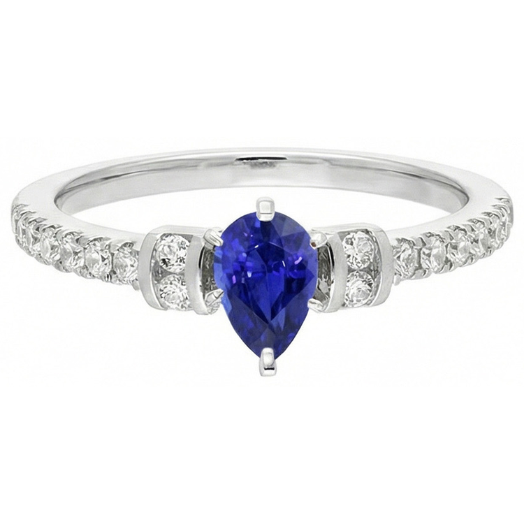 Bague de Fiançailles Diamant Poire Saphir Bleu 2.50 Carats Or