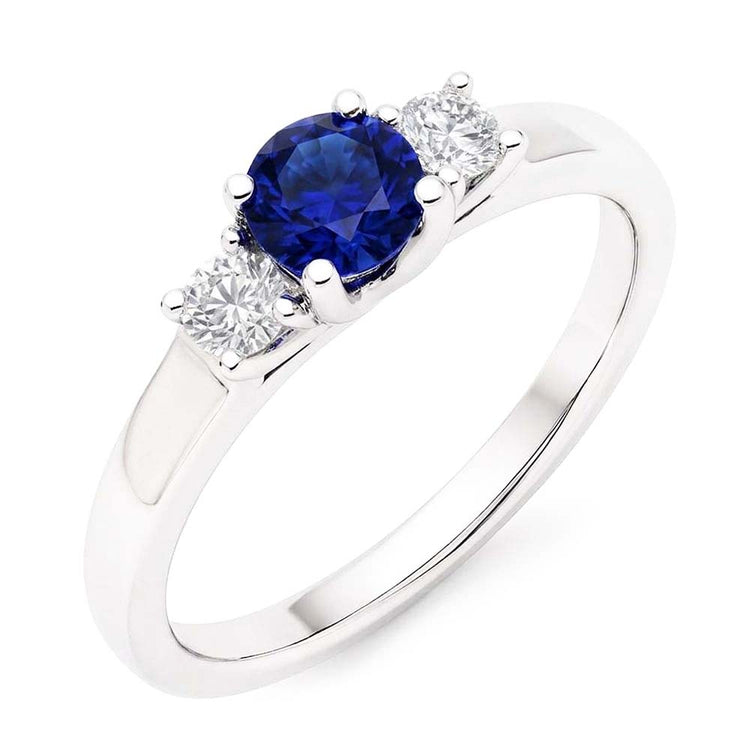 Bague de Fiançailles Diamant Rond Femme 2 Carats Saphir Bleu Or 14K