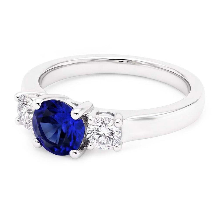Bague de Fiançailles Diamant Rond Femme 2 Carats Saphir Bleu Or 14K