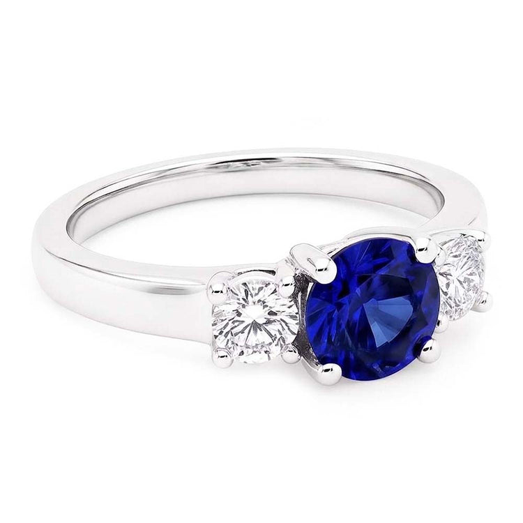 Bague de Fiançailles Diamant Rond Femme 2 Carats Saphir Bleu Or 14K