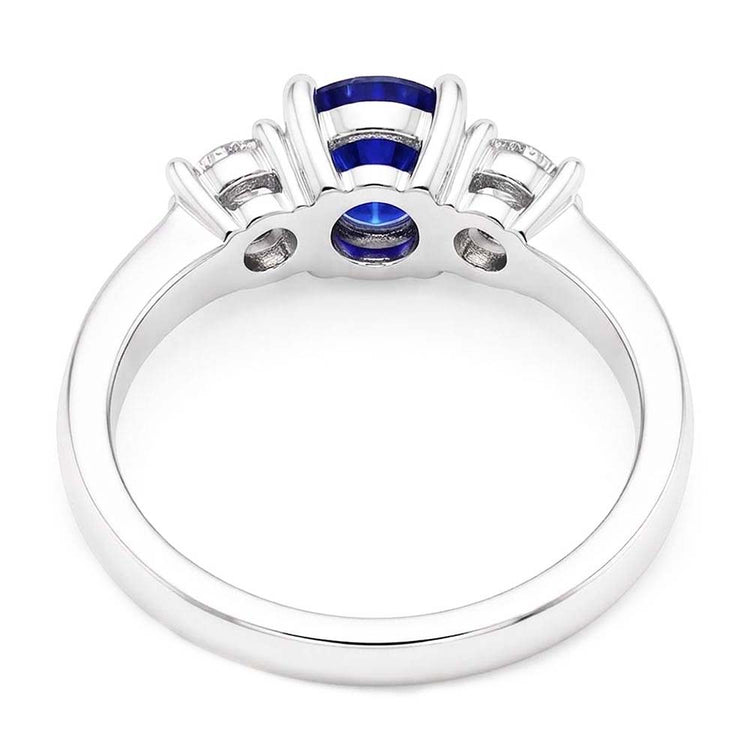 Bague de Fiançailles Diamant Rond Femme 2 Carats Saphir Bleu Or 14K